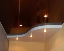двухуровневые натяжные потолки на кухне фото